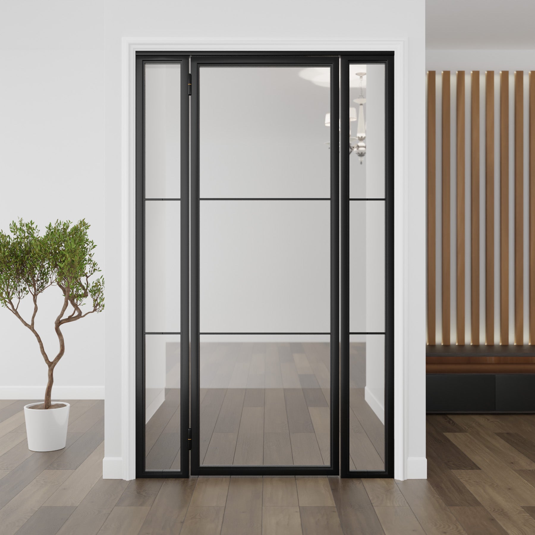 Three Light Single Door with Sidelights
