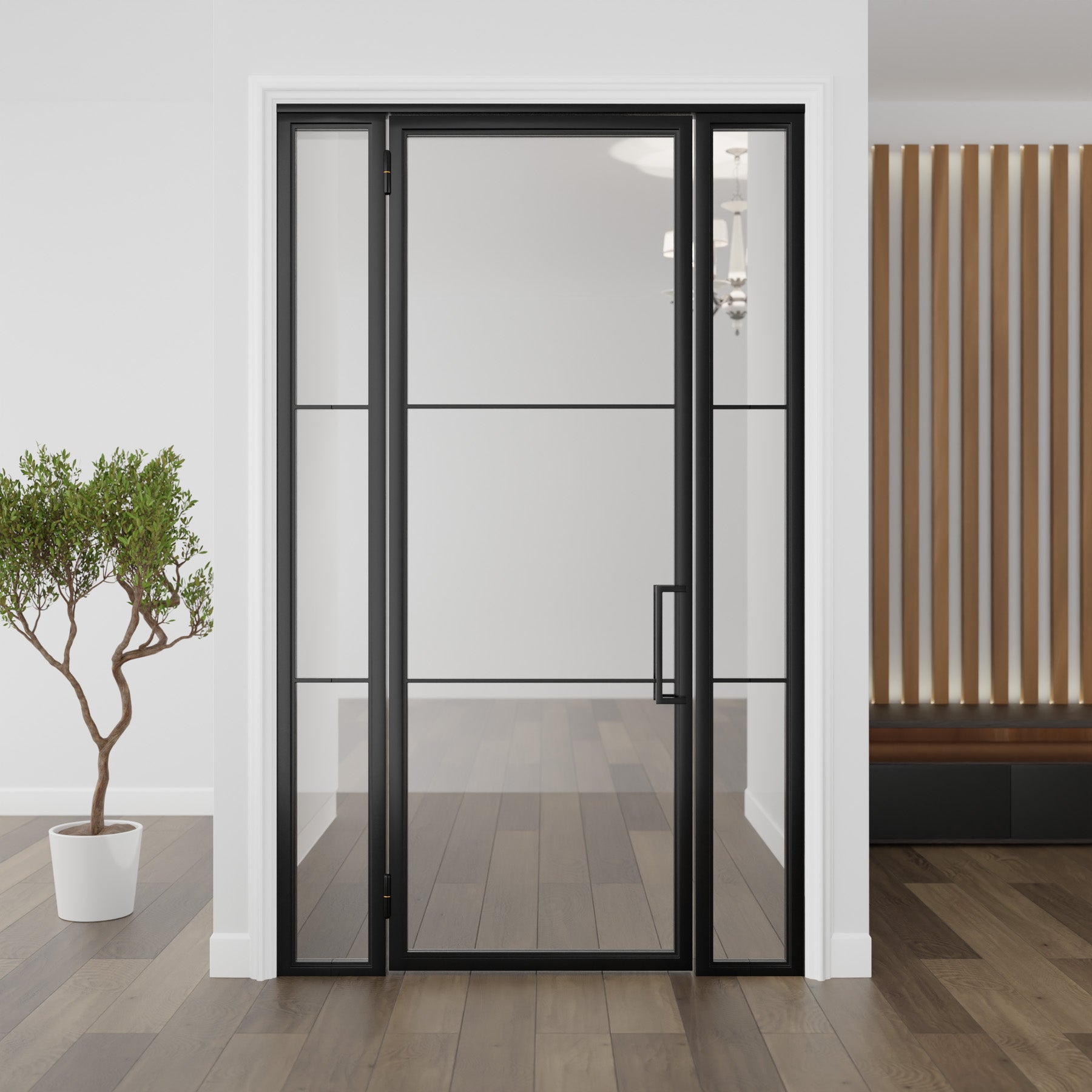 Three Light Single Door with Sidelights