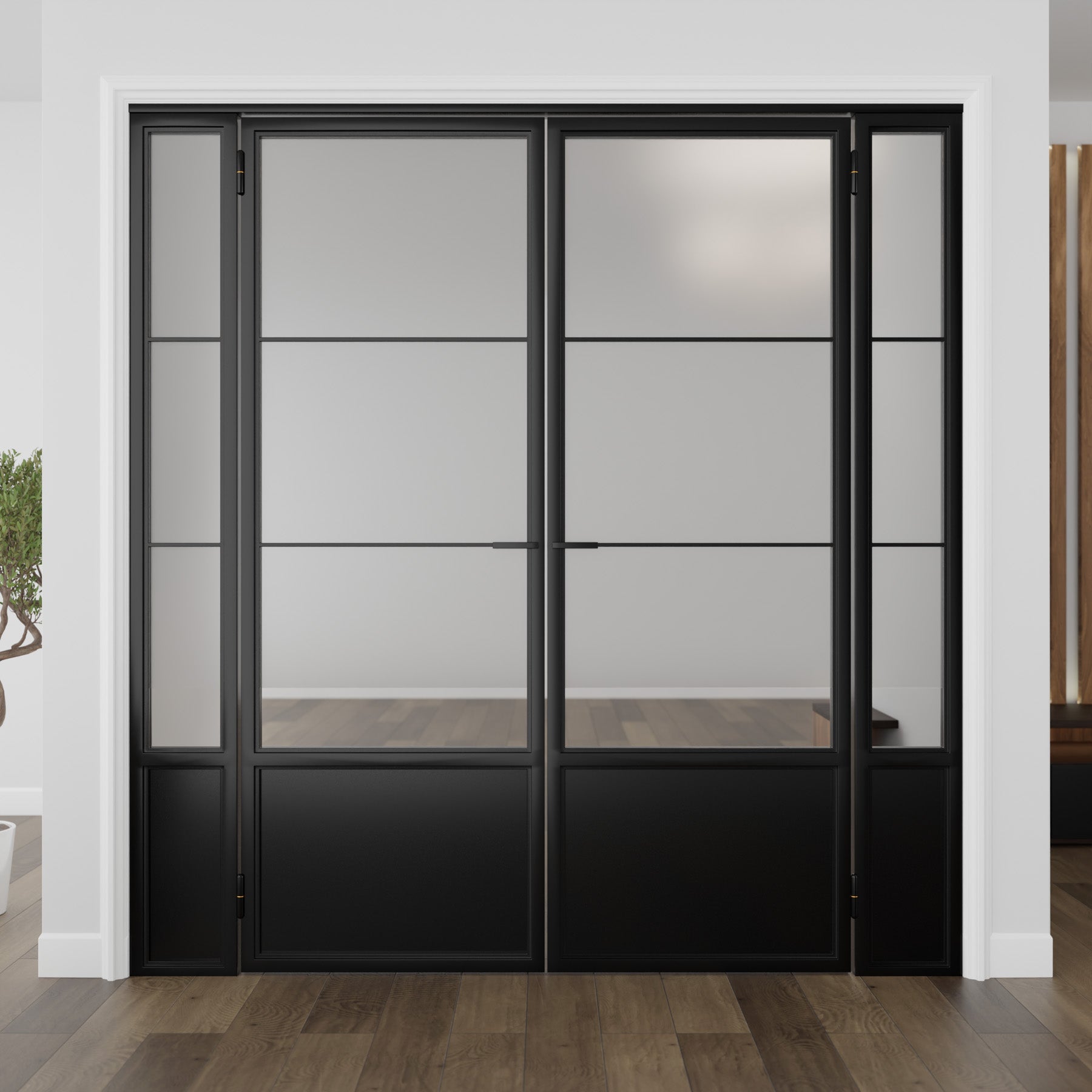 Kickplate Three Light Double Door with Sidelights