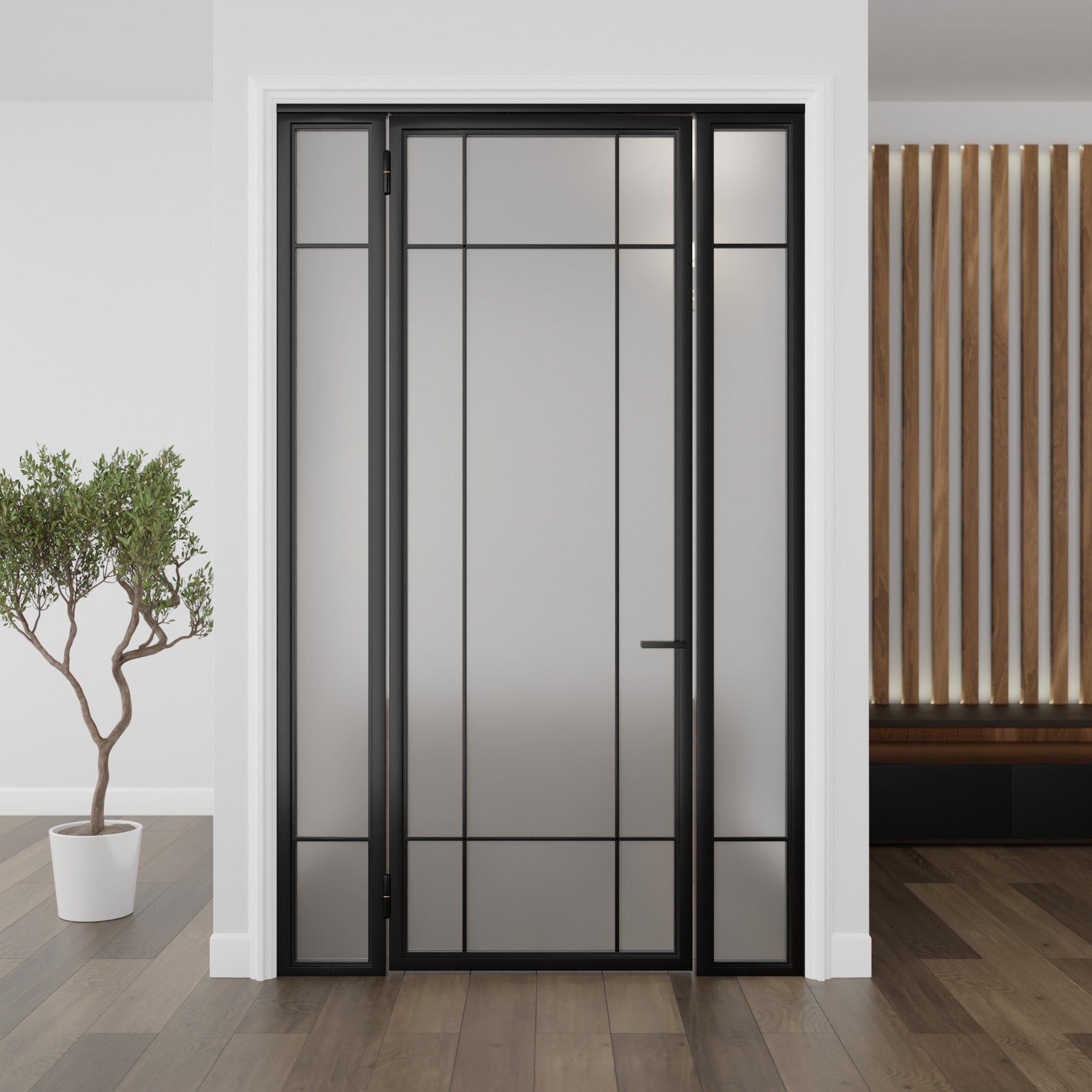 Plaid Single Door with Sidelights