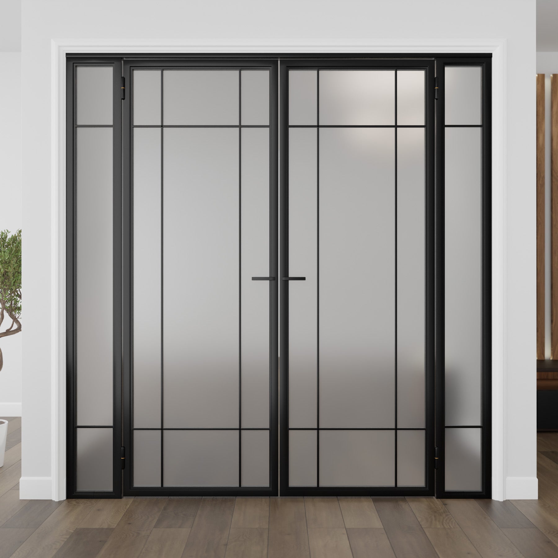 Plaid Double Door with Sidelights