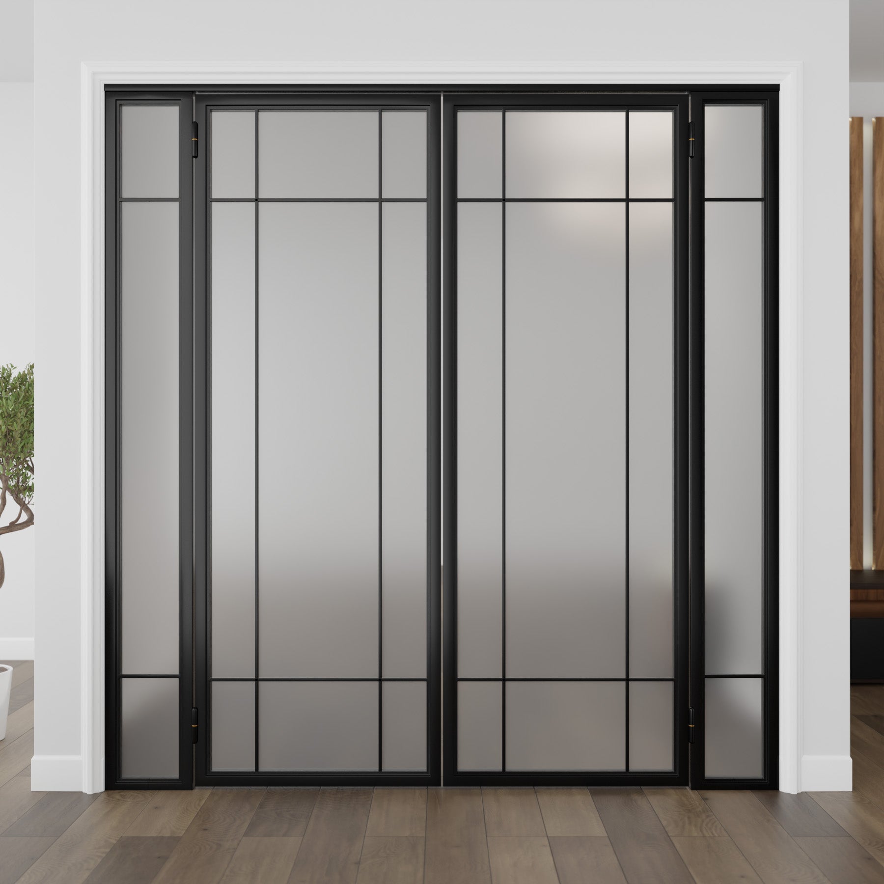 Plaid Double Door with Sidelights