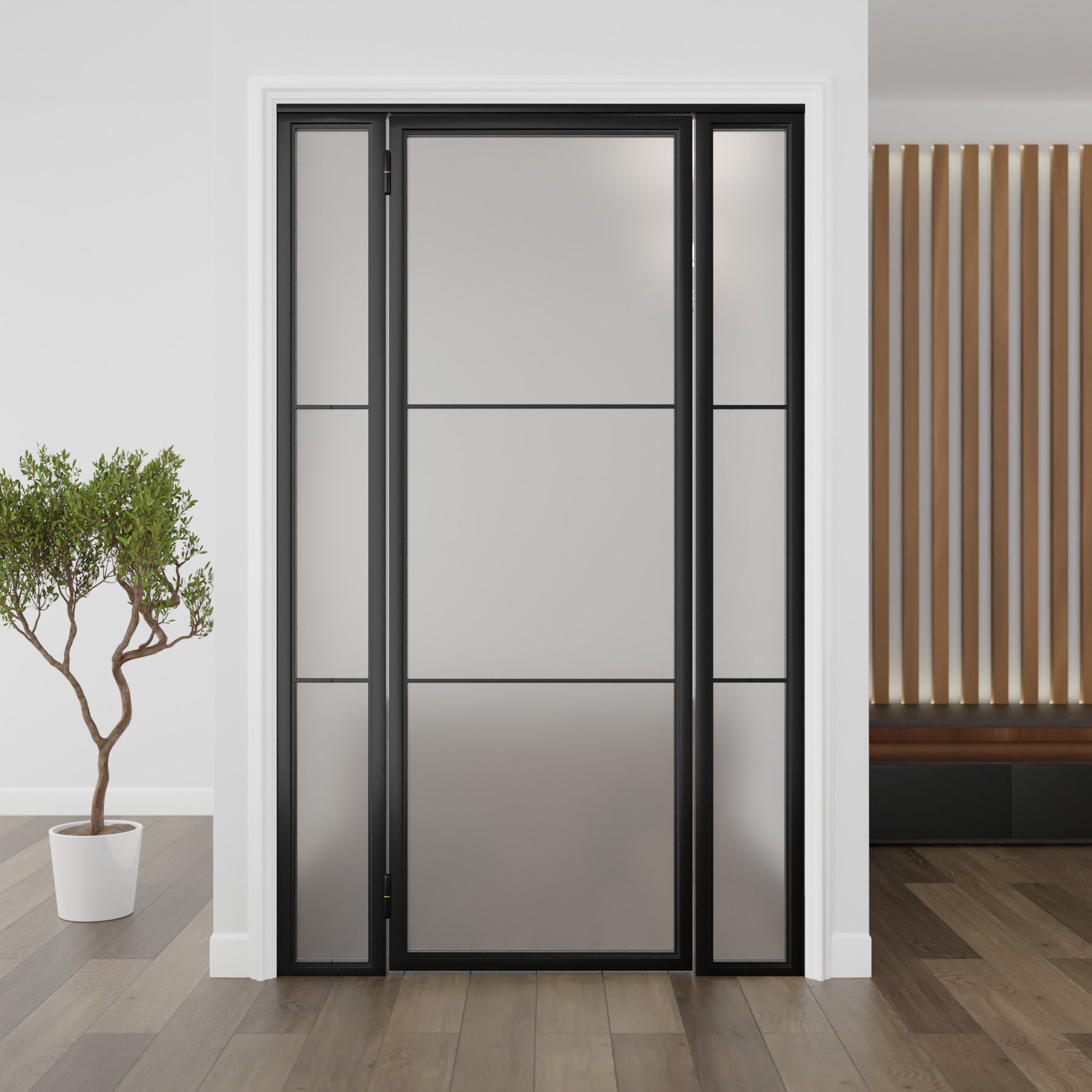 Three Light Single Door with Sidelights