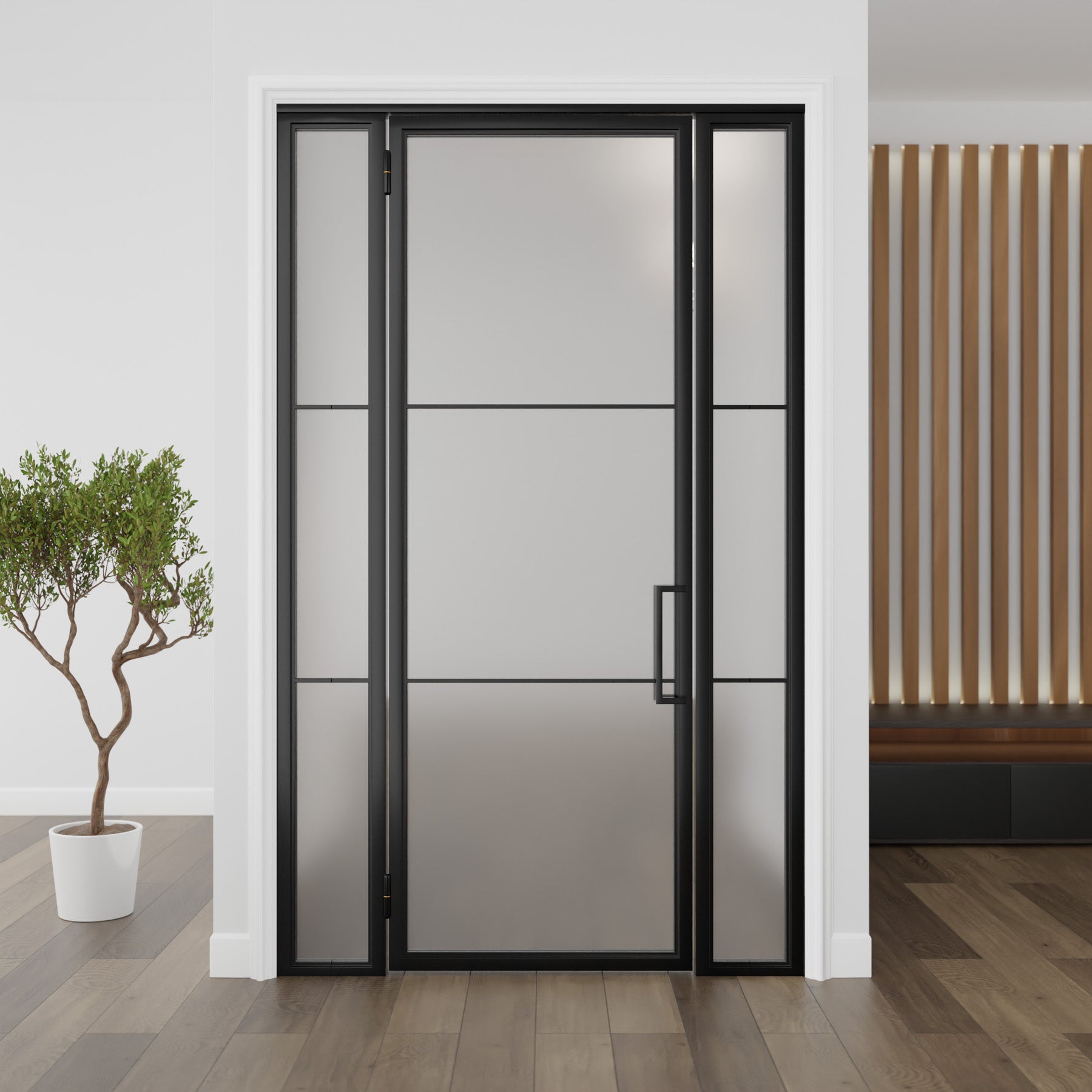 Three Light Single Door with Sidelights