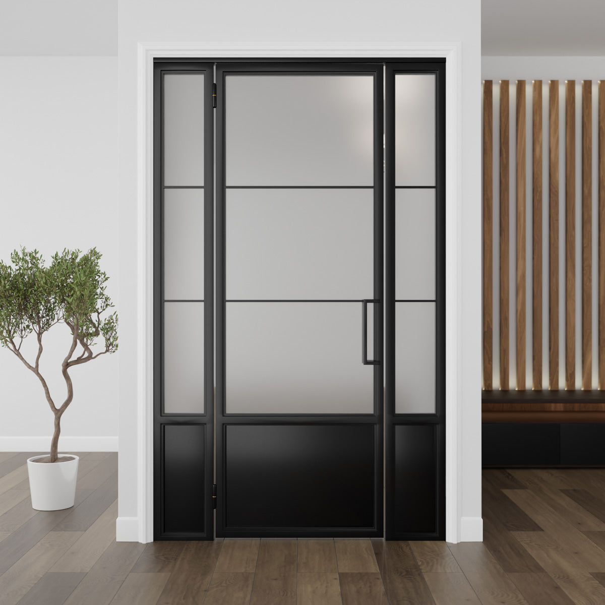 Kickplate Three Light Single Door with Sidelights