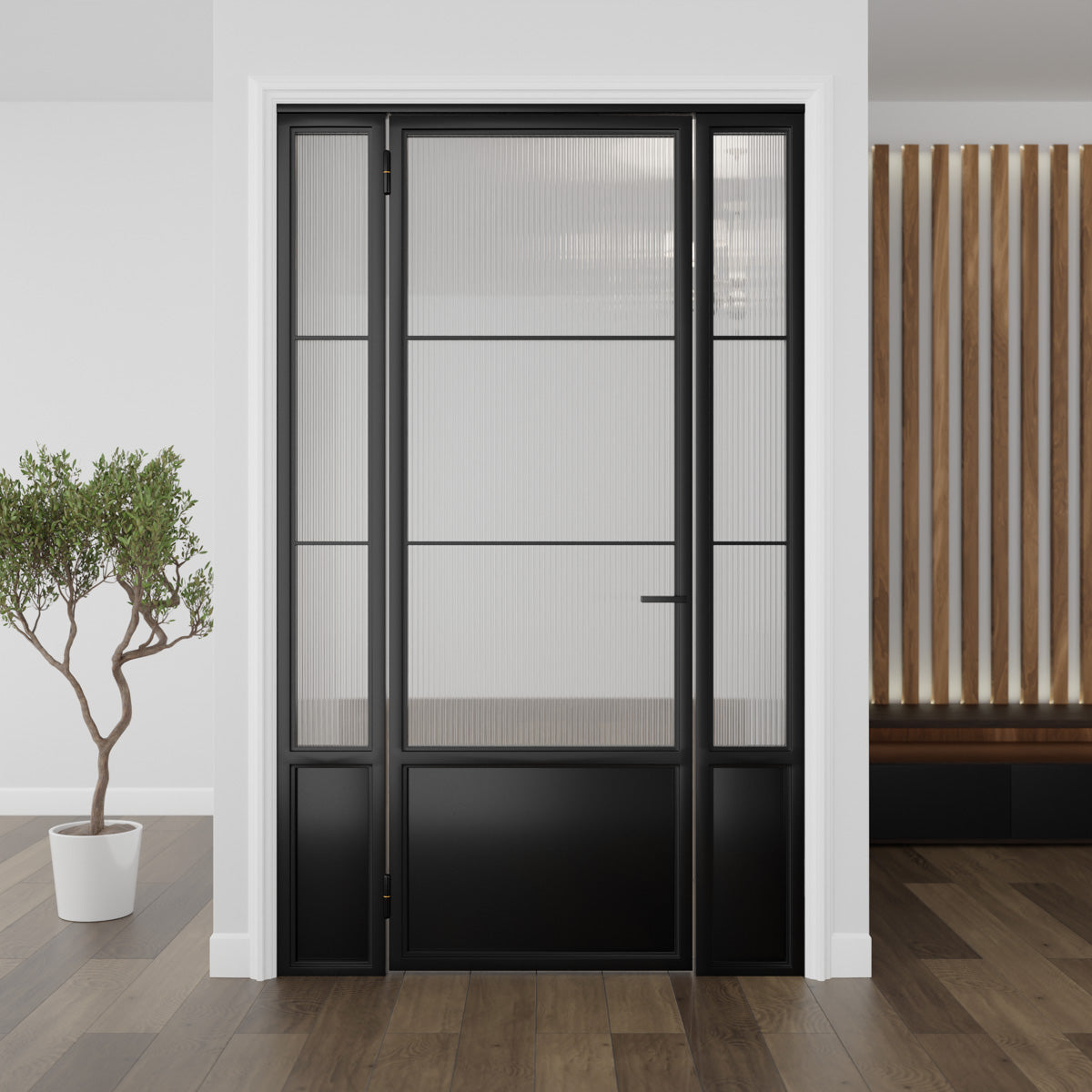 Kickplate Three Light Single Door with Sidelights