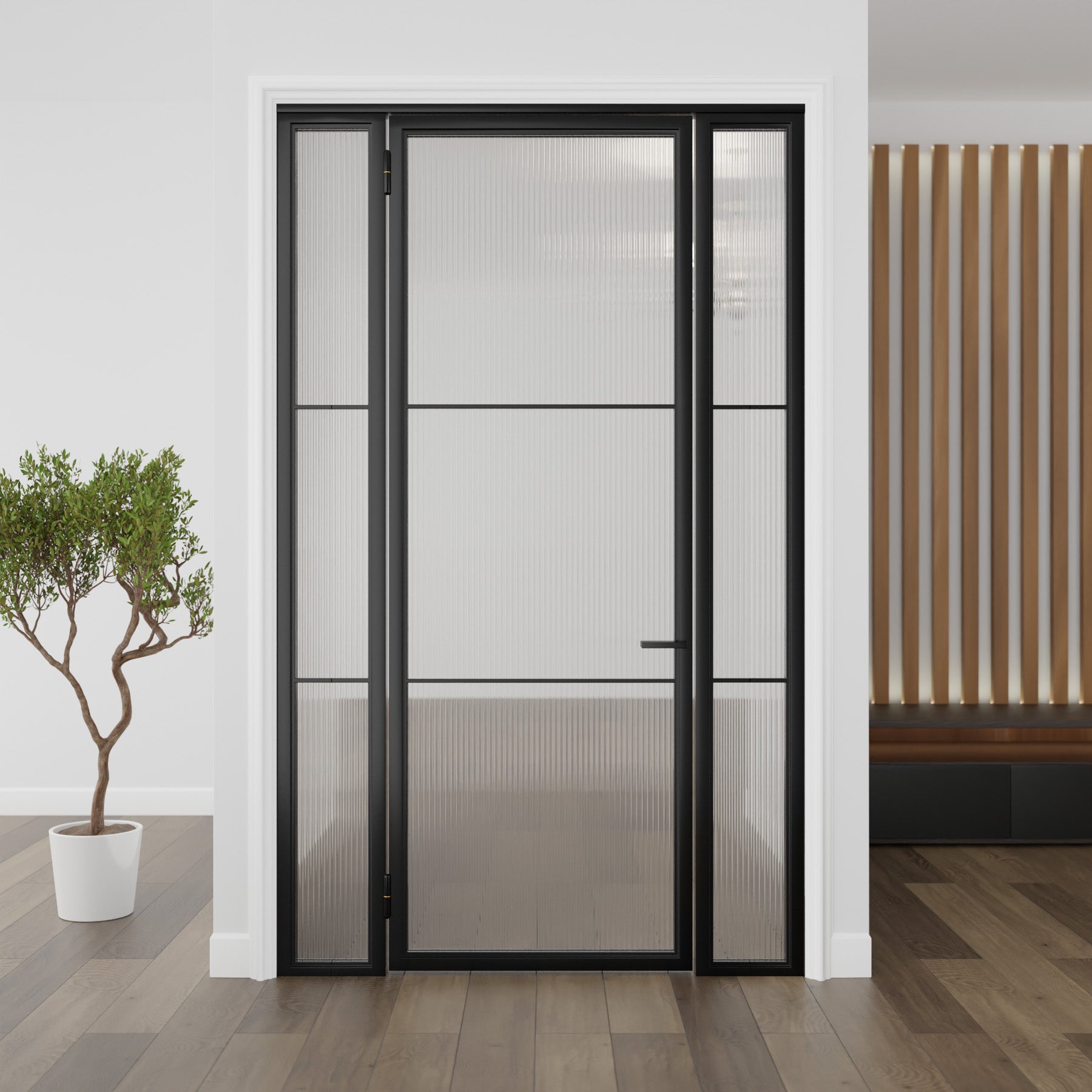 Three Light Single Door with Sidelights