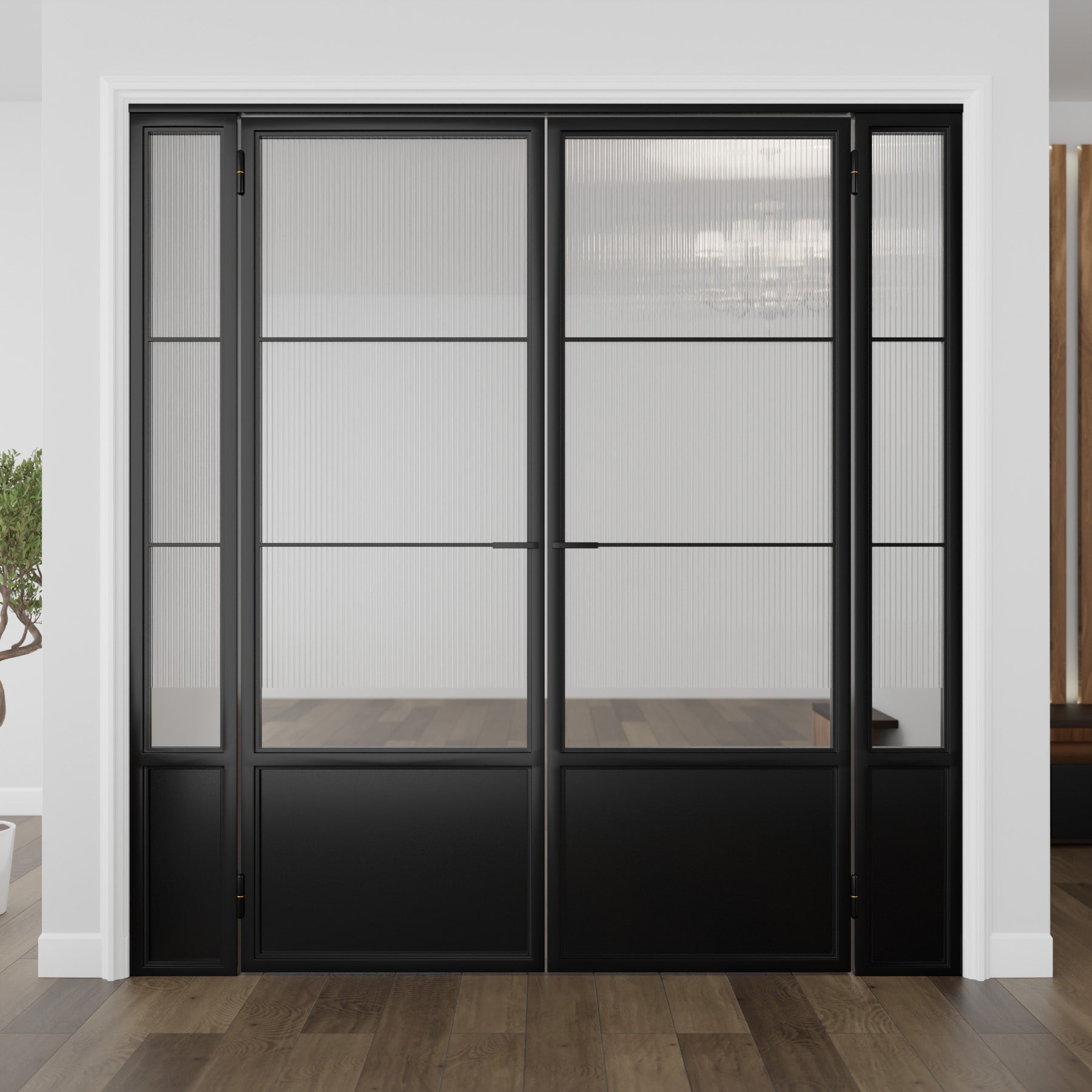 Kickplate Three Light Double Door with Sidelights