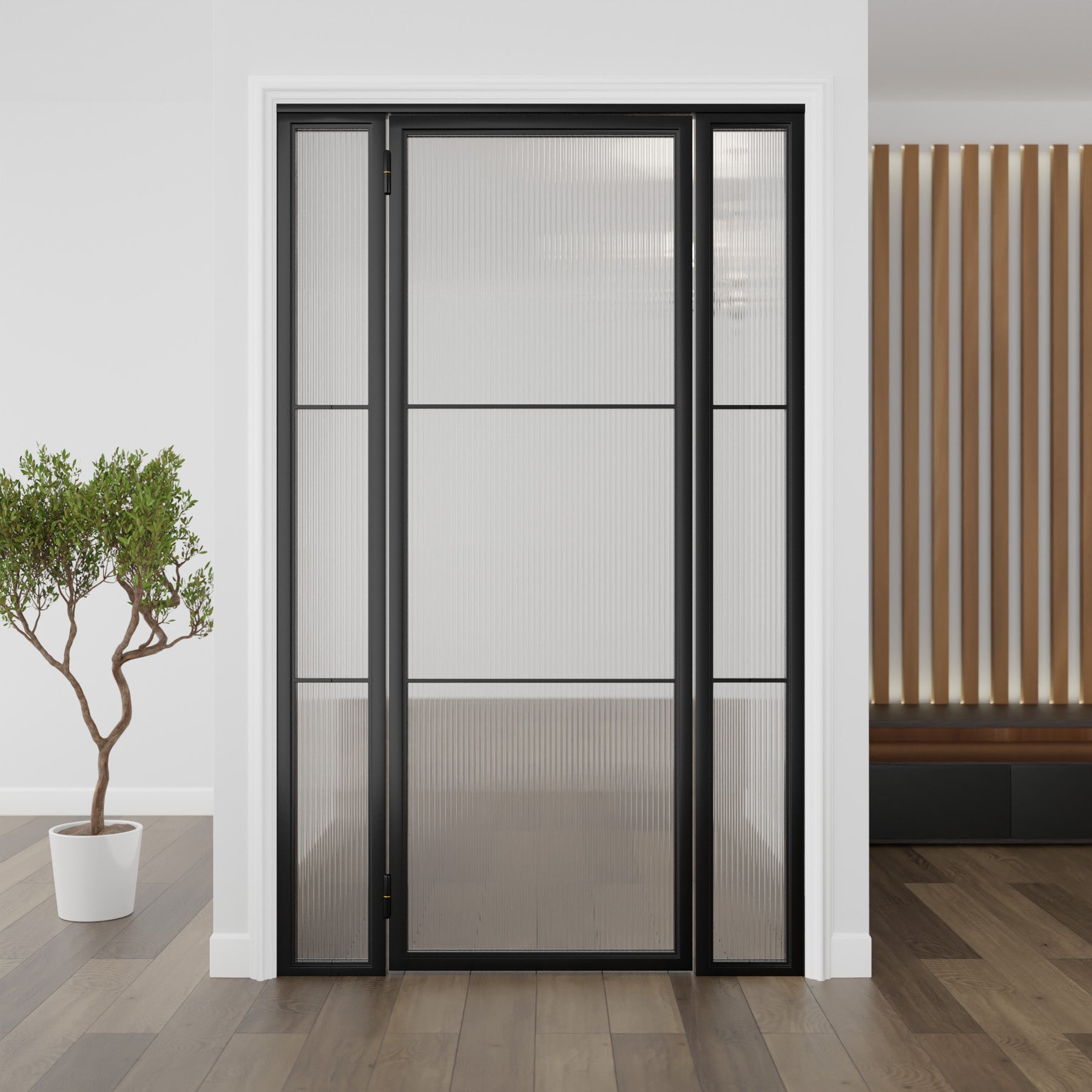 Three Light Single Door with Sidelights