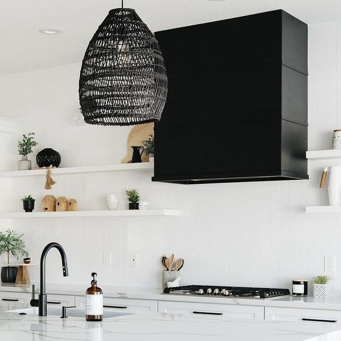modern black powder coat range hood for kitchens 